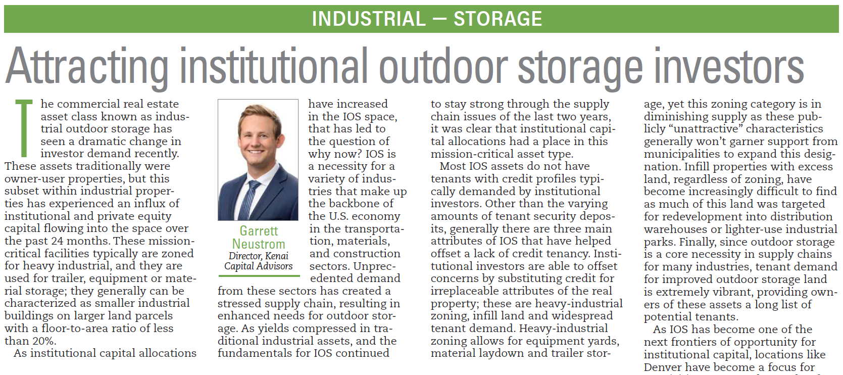 Attracting institutional outdoor storage investors